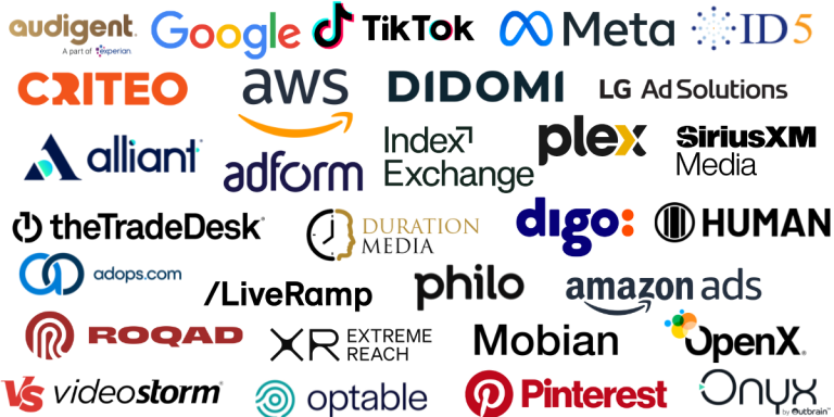A collage of logos of ad tech companies who have sponsored IAB Tech Lab Events